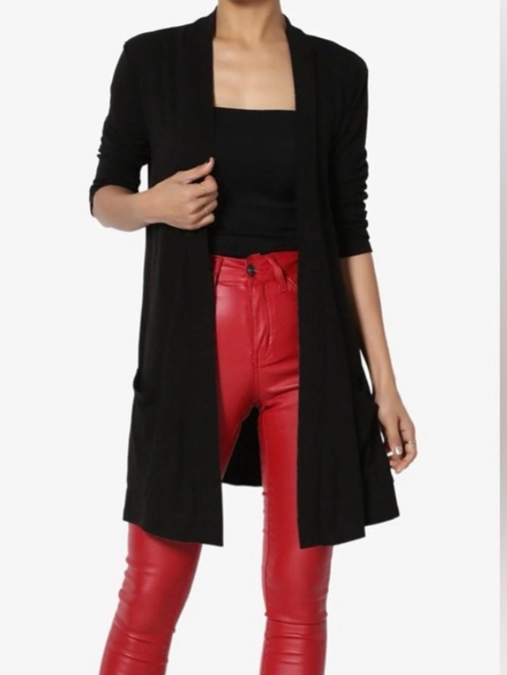 🟠NWT ZENANA Slouchy Pocket 3/4 Sleeve Cardigan in Black
